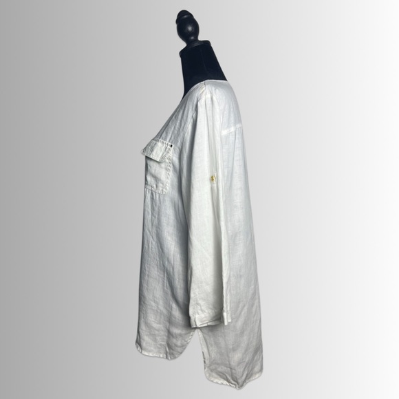 Company, Ellen Tracey Linen Roll Up Sleeve, Chalk Color, Size Medium - Picture 4 of 9